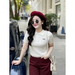 Áo Len Nữ EvaloverThiết kế Cổ Đức 3 Cúc Cộc Tay Phối Thêu Nơ Chất Len Montoghi Mềm M198  5
