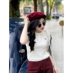Áo Len Nữ EvaloverThiết kế Cổ Đức 3 Cúc Cộc Tay Phối Thêu Nơ Chất Len Montoghi Mềm M198  4