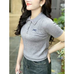 Áo Len Nữ EvaloverThiết kế Cổ Đức 3 Cúc Cộc Tay Phối Thêu Nơ Chất Len Montoghi Mềm M198  6