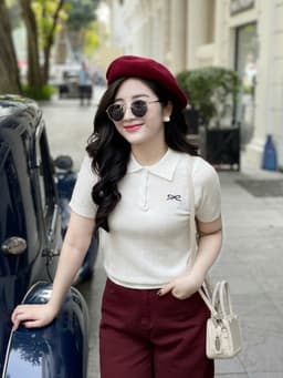 Áo Len Nữ EvaloverThiết kế Cổ Đức 3 Cúc Cộc Tay Phối Thêu Nơ Chất Len Montoghi Mềm M198  11