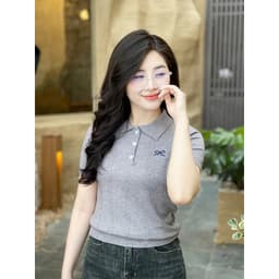 Áo Len Nữ EvaloverThiết kế Cổ Đức 3 Cúc Cộc Tay Phối Thêu Nơ Chất Len Montoghi Mềm M198  1