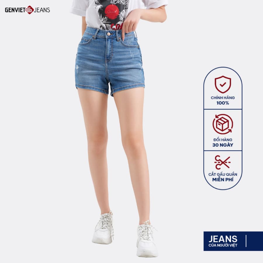 [ẨN] Quần Short Đùi Nữ Genviet vải Jeans Trẻ Trung Col Cơ Bả 8242