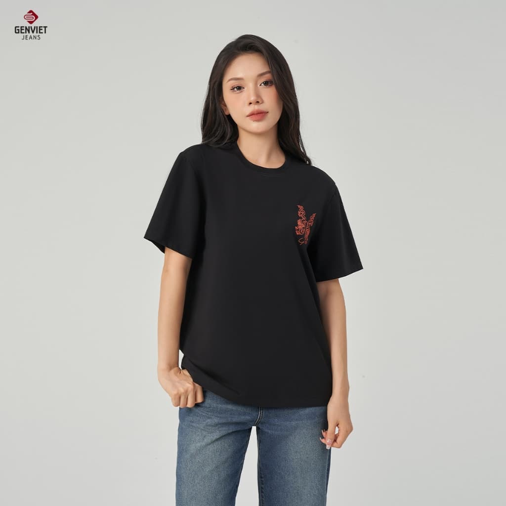 [ẨN] Áo Thun Cộc Tay Nữ GENVIET JEANS Vải Cotton Dáng Unisex, Áo Phông Nữ Vải Thun Thoáng Mát Co Giã 8731