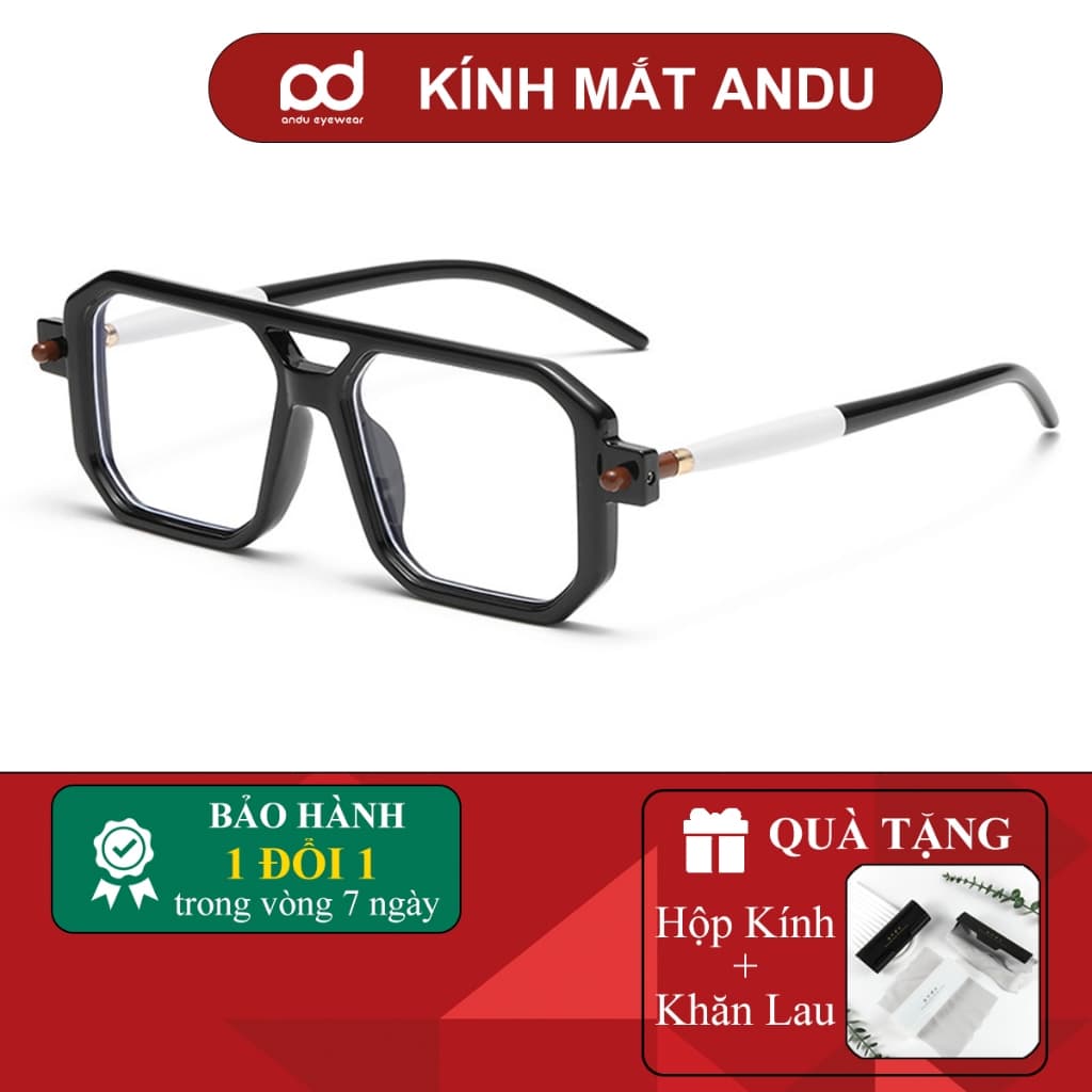 Gọng kính cận thời trang nam nữ ANDU dáng vuông phi công chống tia UV chất liệu nhựa cá tính - 8709