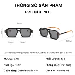 Gọng kính cận thời trang nam nữ ANDU dáng vuông phi công chống tia UV chất liệu nhựa cá tính - 8709 9
