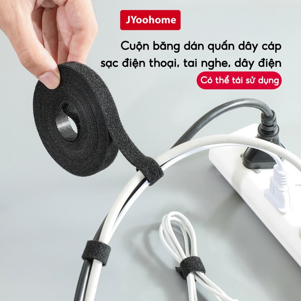 Cuộn Dây Buộc Chống Rối Dây Điện Cáp Sạc JYoohome Dây Băng Dính Nhám Tự Dính Đa Năng Tái Sử Dụng