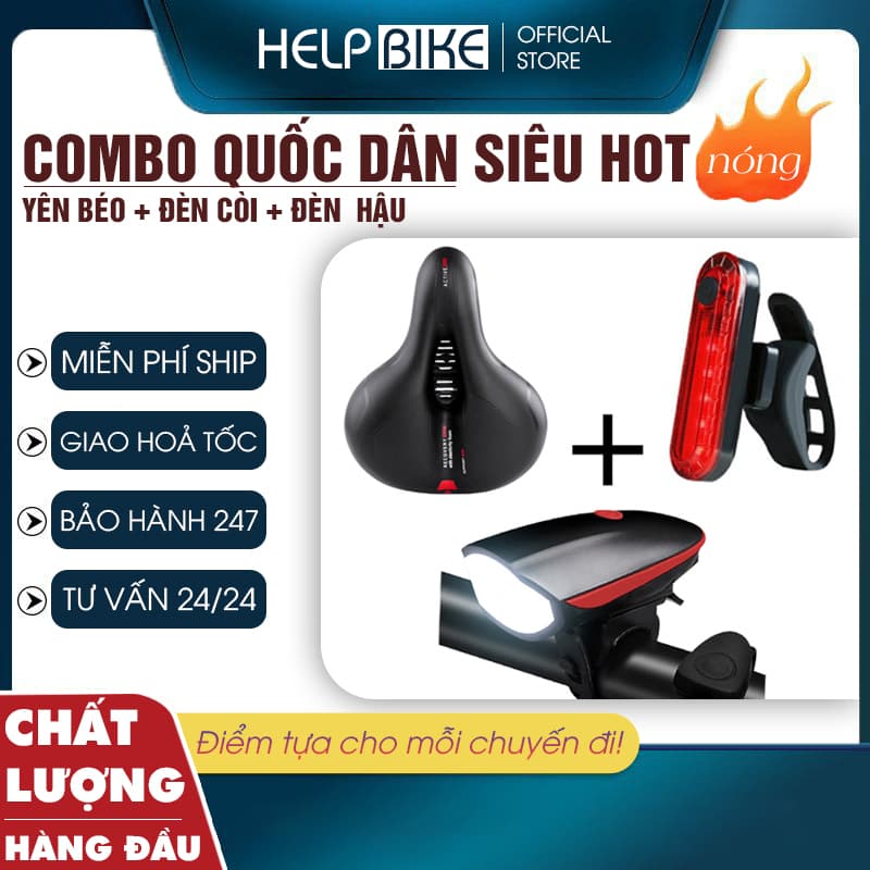 Combo YÊN BÉO XE ĐẠP, ĐÈN CÒI, ĐÈN HẬU siêu hời cho anh em mê đạp xe - Combo_Yen