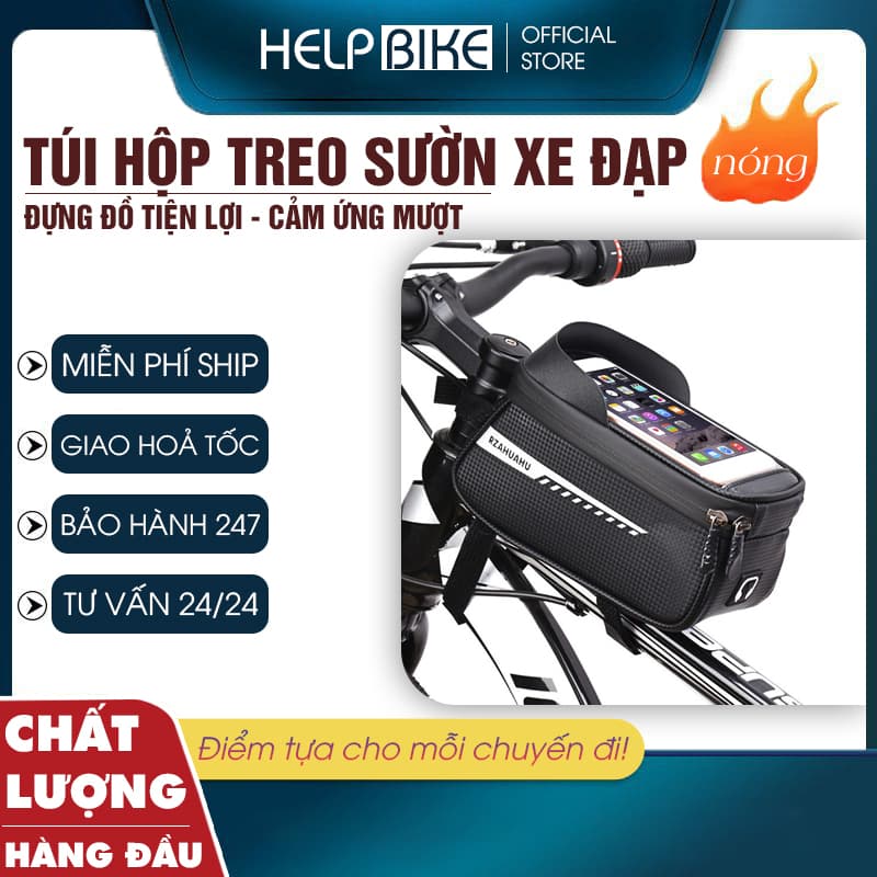 Túi xe đạp thể thao CARBON LOẠI XỊN treo gắn sườn chống nước, cảm ứng điện thoại mượt TCB01