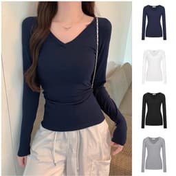 Áo Thun Nữ Dài Tay Cổ Tim vải tăm mịn mát tôn dáng m878 1