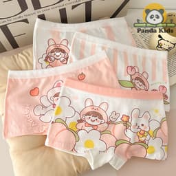 Combo 4 quần chíp đùi cho bé gái họa tiết Thỏ cá vàng, quần lót tam giác cotton thoáng mát co giãn Cherikids 7