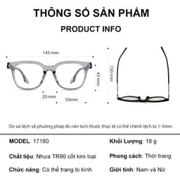 Gọng kính cận thời trang nam nữ ANDU EYEWEAR dáng vuông chống tia UV cốt kim loại 17AD180 9