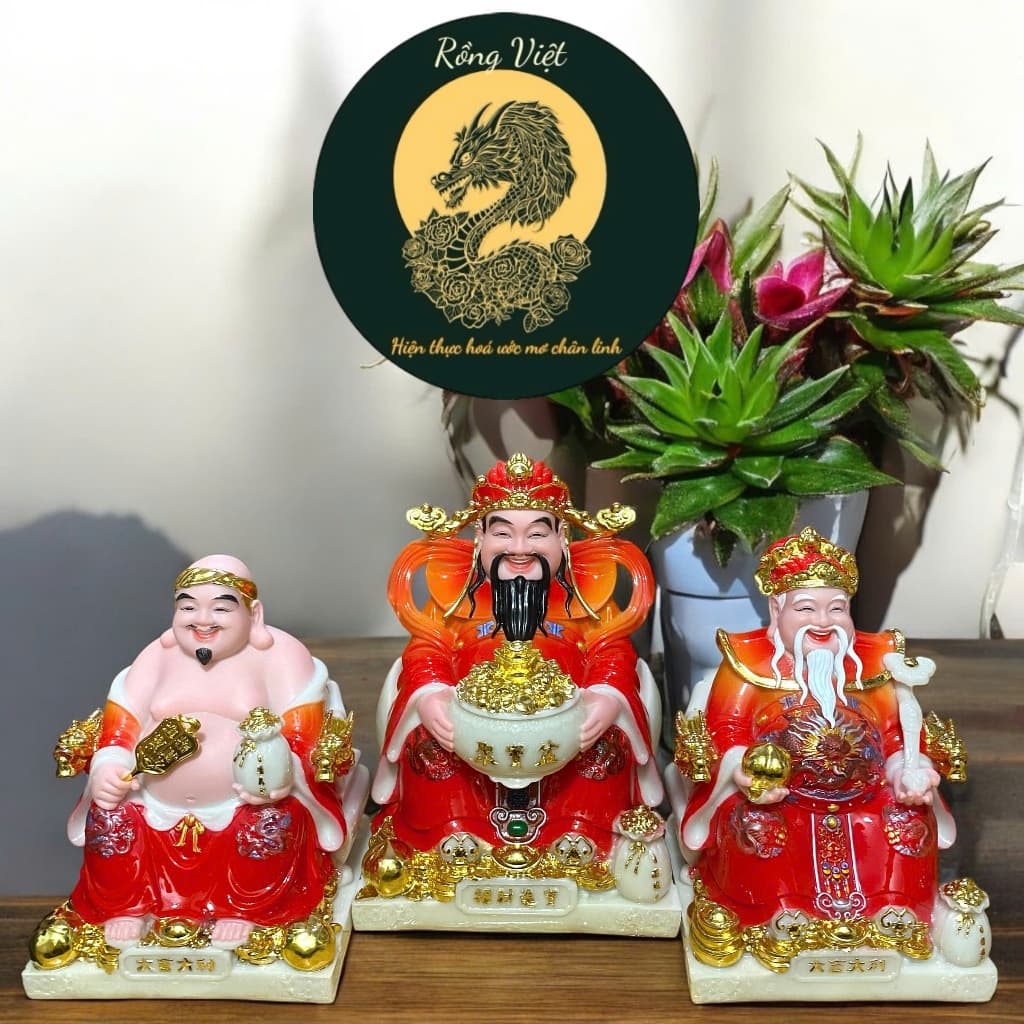 Bộ tượng thần tài Rồng Việt cao cấp màu đỏ, phù hợp cho gia chủ mệnh Hoả, Thổ.