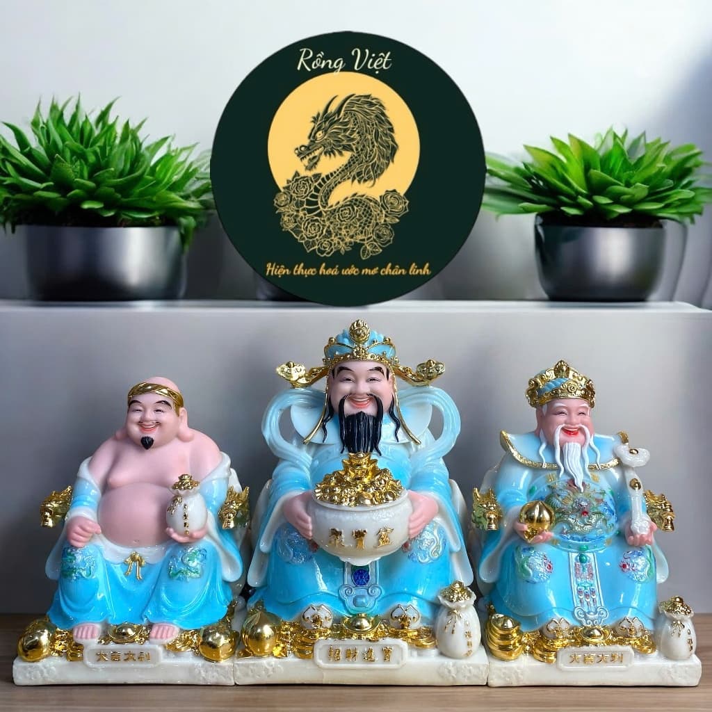 Bộ tượng thần tài đá RỒNG VIỆT, tượng tài địa đài loan cao cấp xanh biển cho gia chủ mệnh thuỷ, mộc
