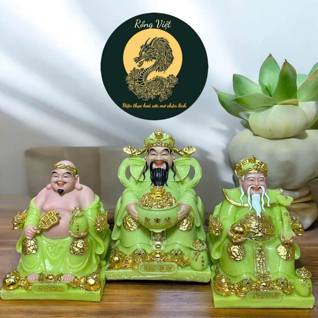 Tượng thần tài đá RỒNG VIỆT, tượng tài địa đá đài loan cao cấp xanh ngọc cho gia chủ mệnh mộc, hoả