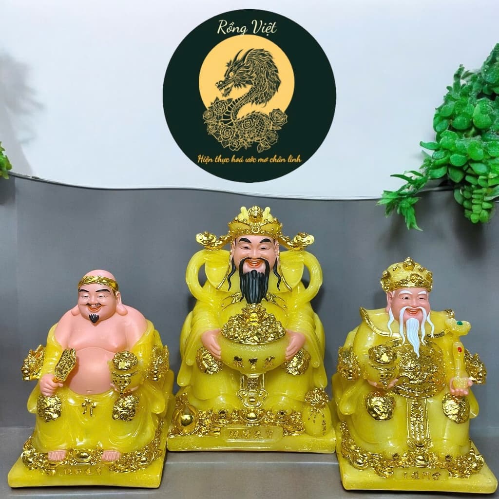 Bộ tượng Thần tài Phú Quý RỒNG VIỆT, tượng tài địa đá vàng thạch anh cao cấp cho mệnh thổ và kim
