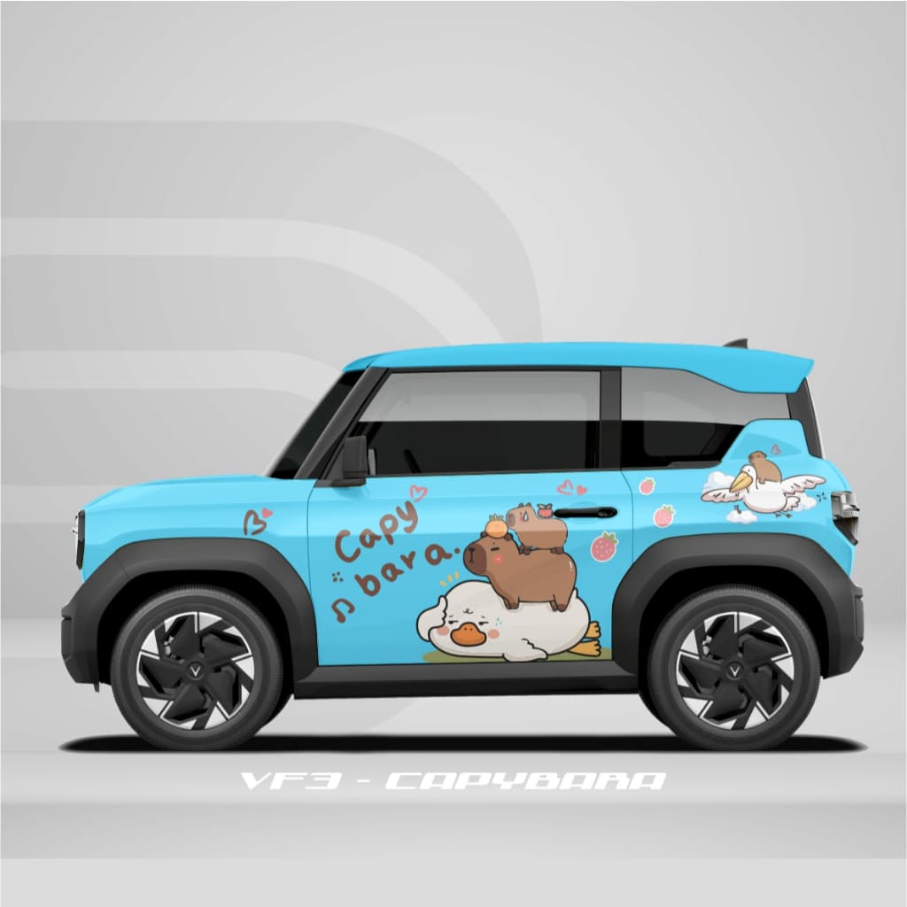 [HỎA TỐC] Sticker Tem Dán Decal Xe VF3 Mẫu Capybara  In Hình Theo Yêu Cầu IB Shop Temxe.Net