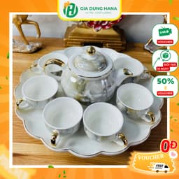 Bộ Ấm Chén Tử Sa Màu Vân Đá Đế Xoay 360 Độ Sang Trọng Độ Bền Cao 1