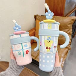 VINBEO Ly Giữ Nhiệt Inox 316L In Hình Động Vật 1200ml Có Ống Hút, Lưới Lọc Trà, Quai Xách Phong Cách Hàn Quốc LY001 1