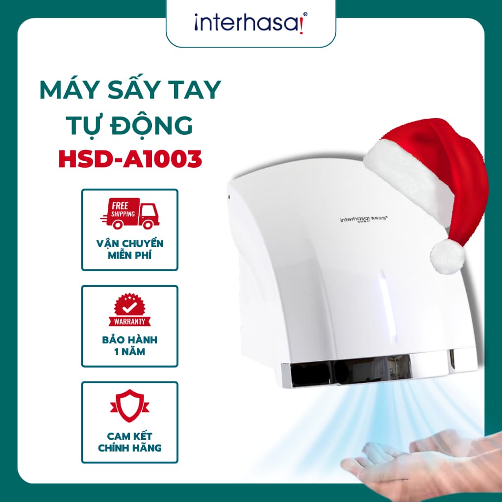 INTERHASA Máy sấy tay điện tốc độ cao HSD-A1003 cảm ứng hồng ngoại, tự động, không chạm 2 chế độ