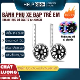 Bánh phụ xe đạp trẻ em có đèn sáng, Bánh phụ xe đạp dành cho size 12 14 16 18 20icnh  BPTE 1