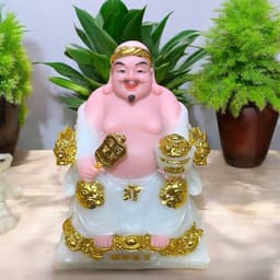 Bộ tượng Thần tài Phú Quý RỒNG VIỆT, tượng tài địa đá màu trắng cao cấp cho mệnh kim và thuỷ 5