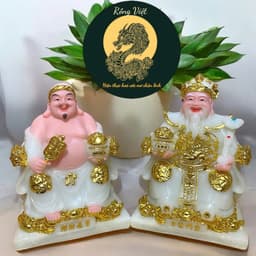 Bộ tượng Thần tài Phú Quý RỒNG VIỆT, tượng tài địa đá màu trắng cao cấp cho mệnh kim và thuỷ 1