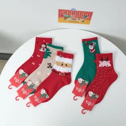 T17 SET 5 đôi tất cổ cao họa tiết giáng sinh Cho Mẹ và Bé , vớ đẹp thêu hình noel cổ cao 6
