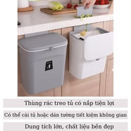Thùng Rác treo tủ bếp ,dán tường có nắp đậy thông minh Kèm Ruột Tặng kèm miếng dán 5
