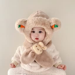 Mũ Len Trùm Đầu Đính "Tai Cà Rốt" -, Nón Len Liền Khăn Quàng Lông Thỏ Giữ Ấm Mùa Đông Đáng Yêu Cho Bé. .. 8