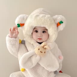 Mũ Len Trùm Đầu Đính "Tai Cà Rốt" -, Nón Len Liền Khăn Quàng Lông Thỏ Giữ Ấm Mùa Đông Đáng Yêu Cho Bé. .. 4
