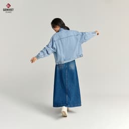 Chân váy dài chữ A GENVIET JEANS denim co giãn tốt xẻ tà trước cúc thời trang basic dễ phối đồ 8829 3
