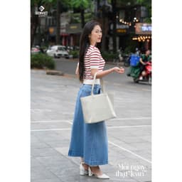 Chân váy dài chữ A GENVIET JEANS denim co giãn tốt xẻ tà trước cúc thời trang basic dễ phối đồ 8829 4