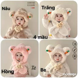 Mũ Len Trùm Đầu Đính "Tai Cà Rốt" -, Nón Len Liền Khăn Quàng Lông Thỏ Giữ Ấm Mùa Đông Đáng Yêu Cho Bé. .. 2