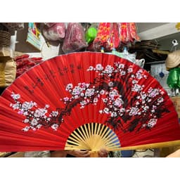 Quạt trang trí treo tường cỡ lớn, Quạt giấy trang trí tường khổng lồ hình hoa đào đỏ 9