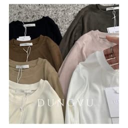 [Ảnh Thật - QCL1]  Áo Thun Nữ Dài Tay Cổ Tròn Ôm Dáng Basic Chất Cotton Mềm Mịn Co Giãn Chuẩn Tag JUNE Studio 5