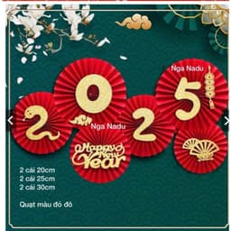 Bộ 6 quạt giấy nhung đỏ gấp sẵn gắn tường trang trí Tết 3