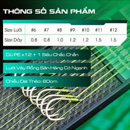 Thẻo Dù Câu Đài Buộc Sẵn Quán Quân 12 Lõi Lưỡi Gân bạc Tải Cá Khủng Nhiều Kích Thước 2