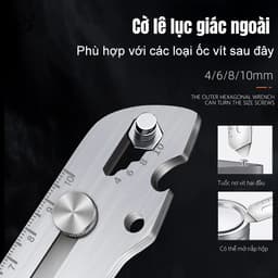 Dao rọc giấy inox, Dụng cụ rọc giấy đa năng 6 trong 1 vặn vít, vặn bu lông, mở nắp hộp, cắt, thước kẻ, khui bia bằng thé 7