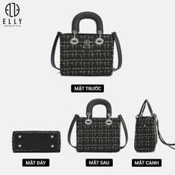 [Tặng hộp 20.10] Túi xách nữ thời trang ELLY EL299 đeo chéo đeo vai xách tay dạ tweed da tổng hợp cao cấp chính hãng 5