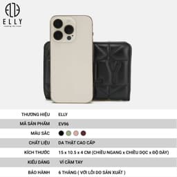 [Tặng hộp 20.10] Ví nữ cao cấp da thật ELLY EV96 ví cầm tay mini đựng thẻ tiền chính hãng 3