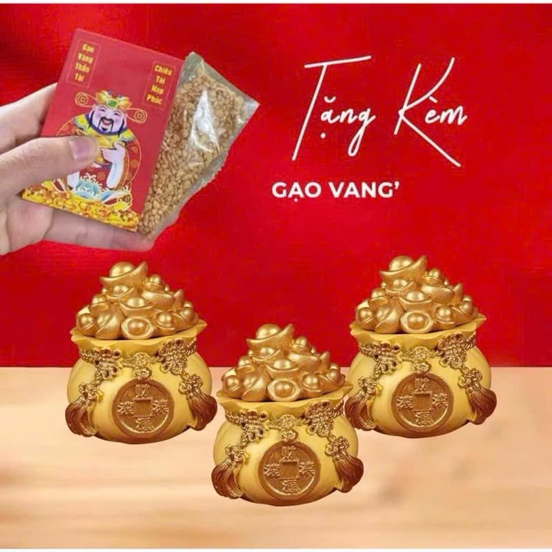 Set 3 Hũ Gạo Màu Vàng Đựng Muối Gạo Đầu Năm Mới - Trang Trí Bàn Làm Việc Decor Phòng Trang Trí Nhà Phòng