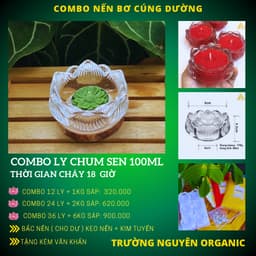 Combo Làm 12 - 36 Hũ Chum Sen  100ml + Sáp Bơ, Tặng Tim Đèn, Keo Nến, Văn Khấn - Nguyên Liệu Làm Nến Bơ Cúng Dư 1