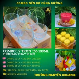 Combo Nguyên Liệu Làm 12 -36 Ly Trơn T56 + Sáp Bơ, Tặng Tim Đèn, Keo Nến, Văn Khấn - Nguyên Liệu Làm Nến Bơ Cúng Dường 1