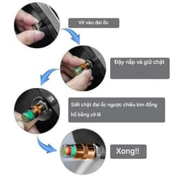 Bộ 4 Van Cảnh Báo Áp Suất Lốp Lõi Đồng Xe Máy, Ô Tô, Theo Dõi Áp Suất Bánh Xe Với 3 Màu Kèm Con Tán Và Cờ Lê Lắp Ráp 3