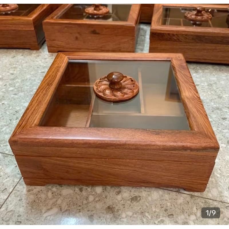 Khay bánh kẹo vuông gỗ Hương, khay gỗ mặt kính(27x10cm),khay đựng mứt Tết, đựng bánh kẹo