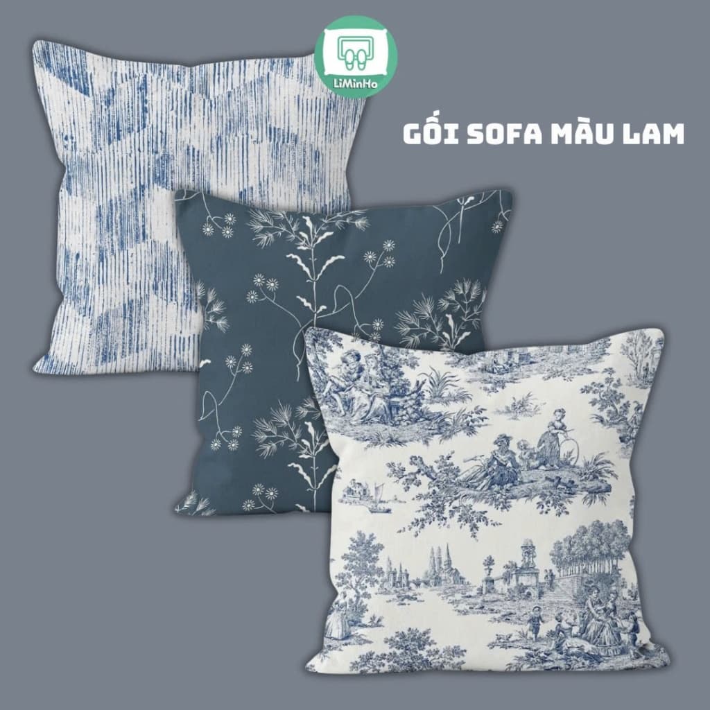 Gối tựa lưng sofa, trang trí phòng khách hoạ tiết MEN LAM SỨ chất liệu nhung lông đào