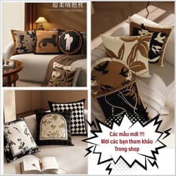 Gối tựa lưng sofa, trang trí phòng khách hoạ tiết MEN LAM SỨ chất liệu nhung lông đào 9