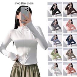 Áo khoác thể thao nữ dài tay kéo khoá tay xỏ nhiều màu QC cao cấp dáng vừa (có sẵn) 1