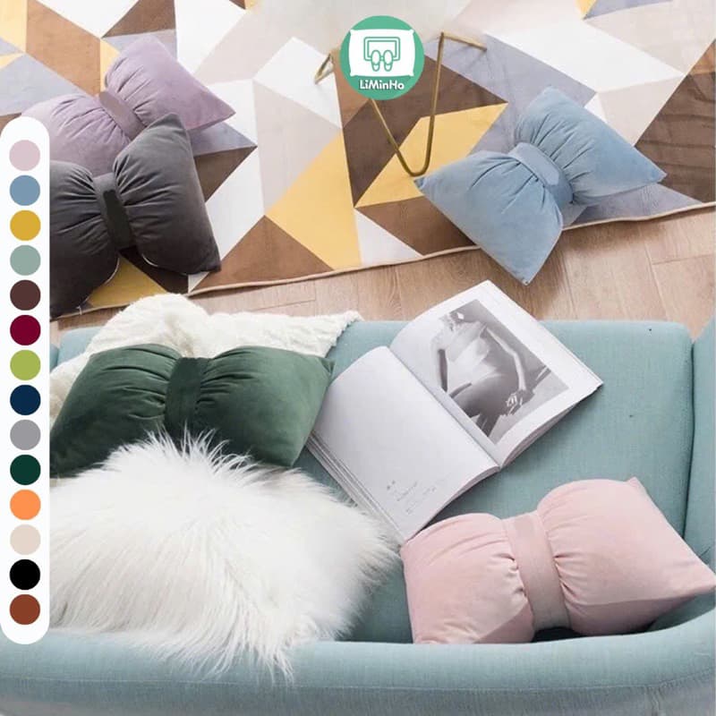 Gối tựa lưng sofa HÌNH NƠ vải nhung lụa (Vỏ kèm ruột)