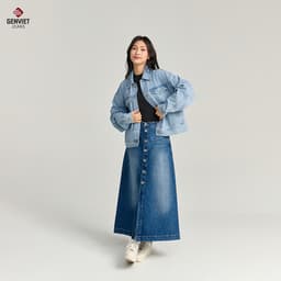 Chân váy dài chữ A GENVIET JEANS denim co giãn tốt xẻ tà trước cúc thời trang basic dễ phối đồ 8829 7